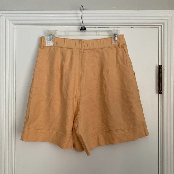 Abercrombie & Fitch Linen Blend Tailored Pleated Front Orange Shorts - Picture 6 of 8